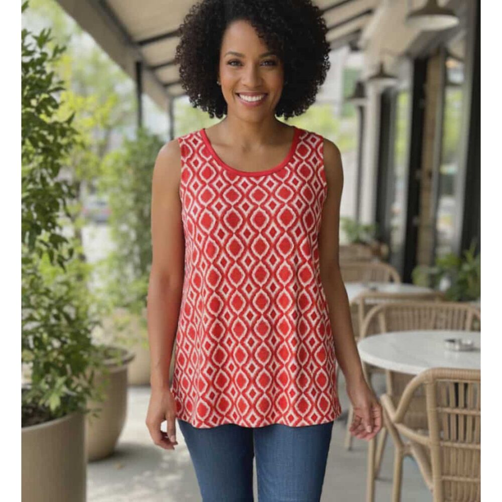 NWT Banana Republic Tank Top Size XL Luxe Touch Geometric Orange Soft Stretch